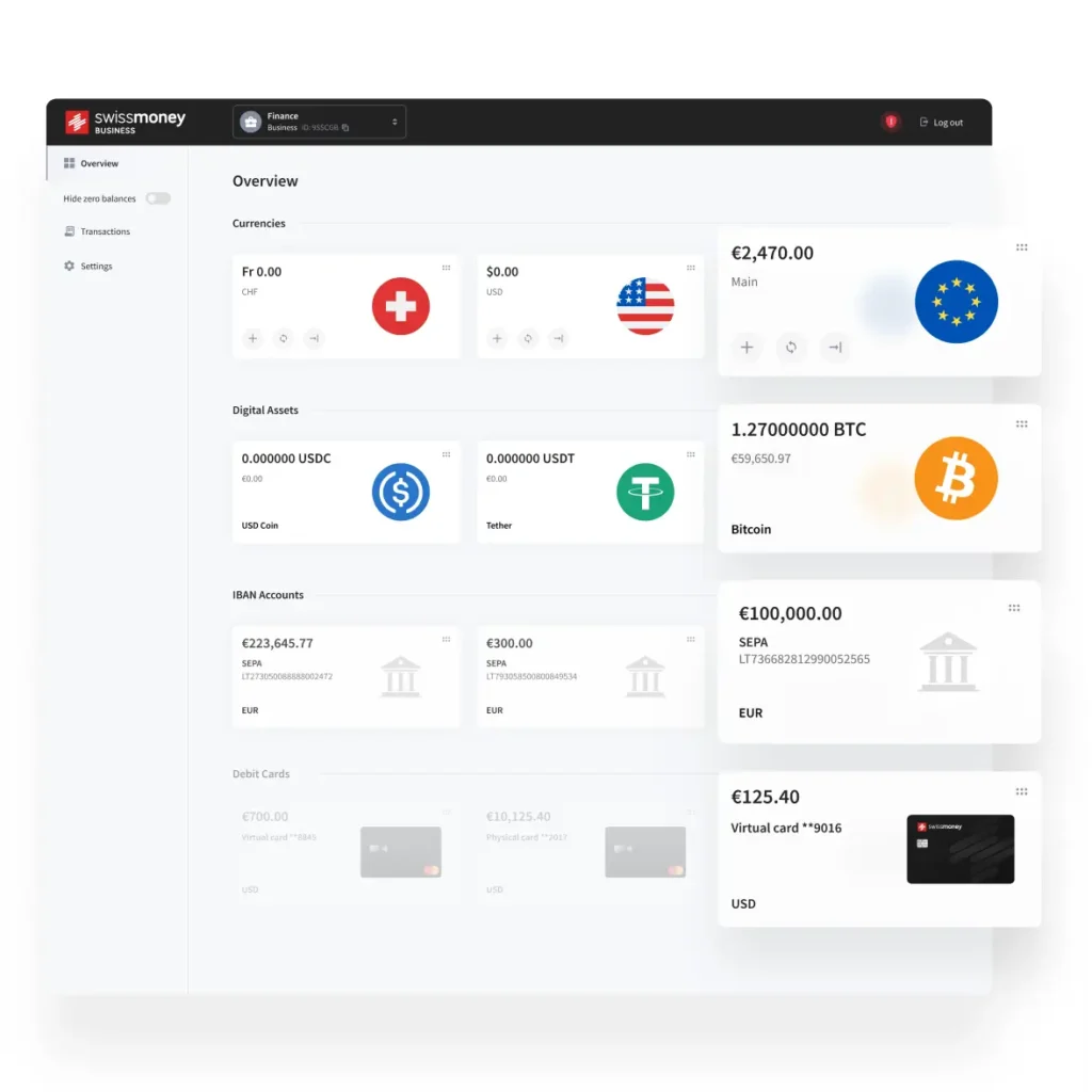 Аккаунты Swissmoney Business + VCC EU саморег